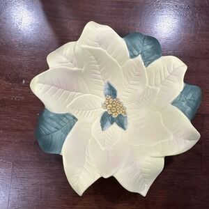 PARTYLITE Christmas Poinsettia Flower Porcelain Bowl Dish Candle Holder No Chips